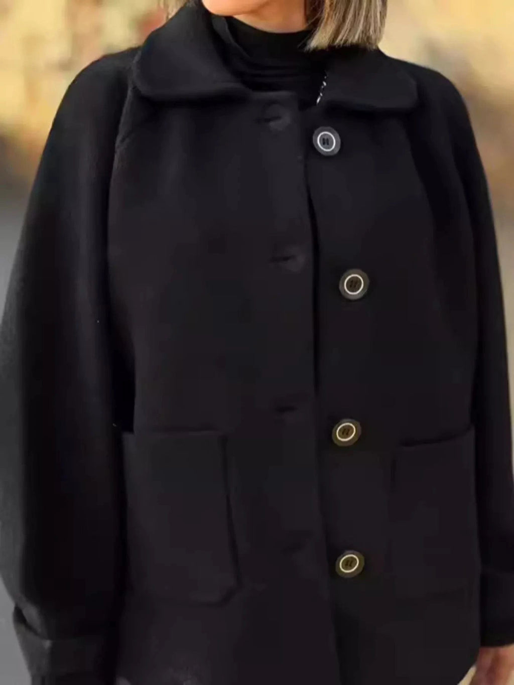 Full Size Button - Front Raglan Sleeve Coat Plus Size - ShalayeFashion