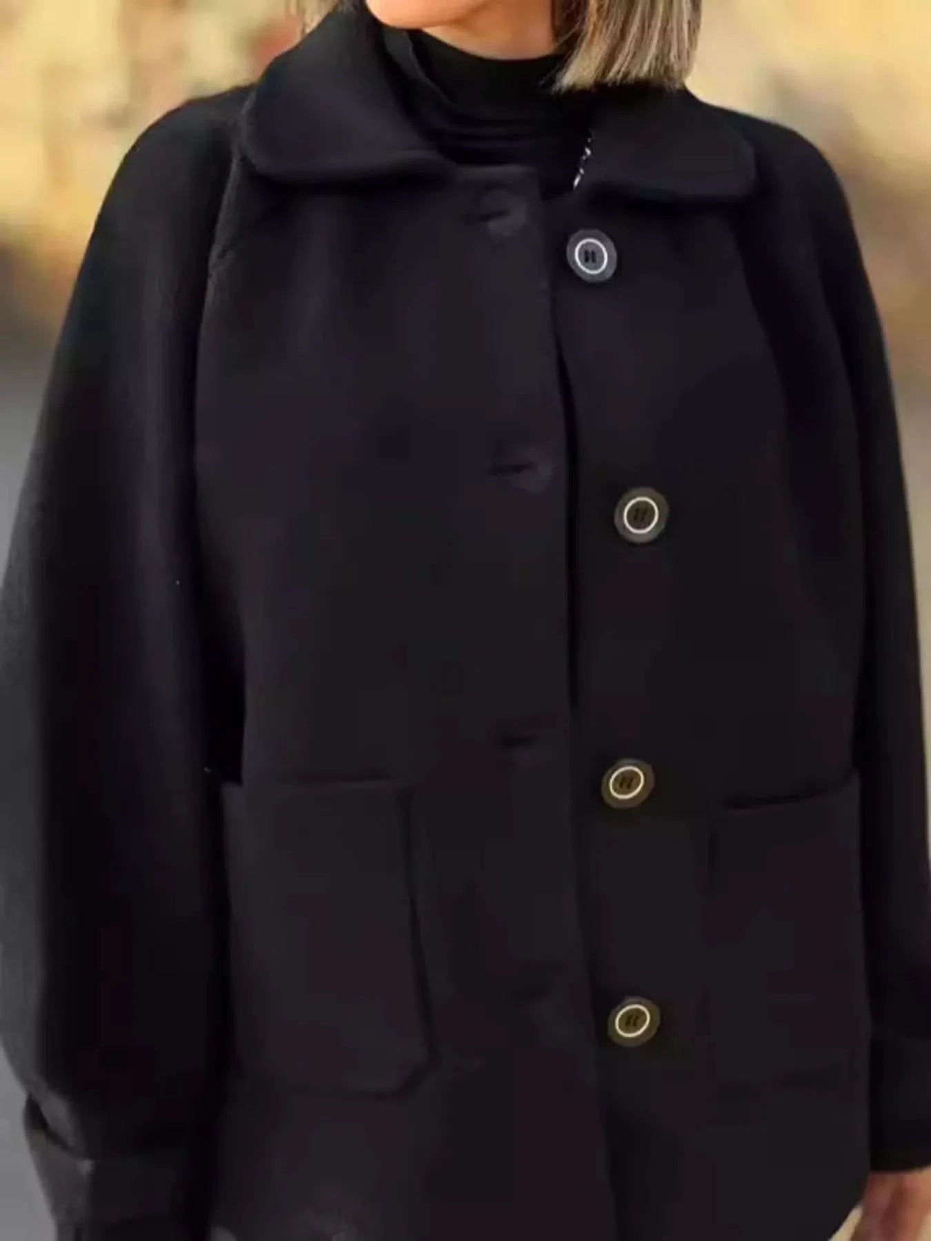 Full Size Button - Front Raglan Sleeve Coat Plus Size - ShalayeFashion