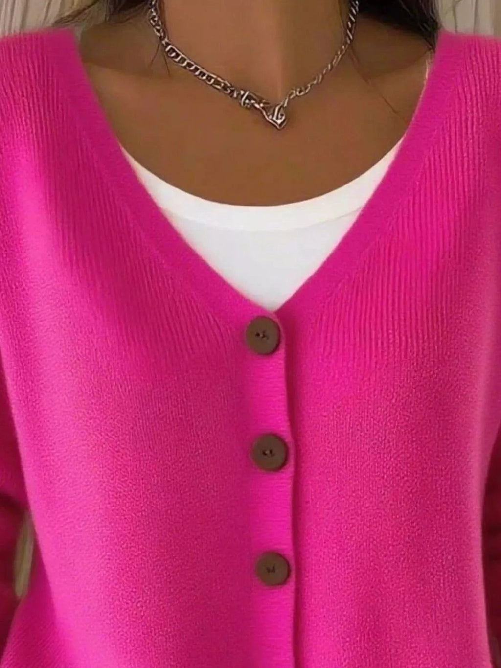 Full Size Button - Front V - Neck Cardigan Plus Size - ShalayeFashion