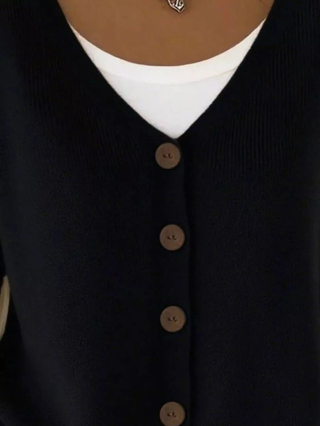 Full Size Button - Front V - Neck Cardigan Plus Size - ShalayeFashion