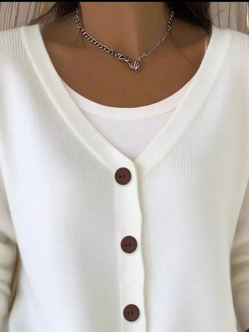 Full Size Button - Front V - Neck Cardigan Plus Size - ShalayeFashion