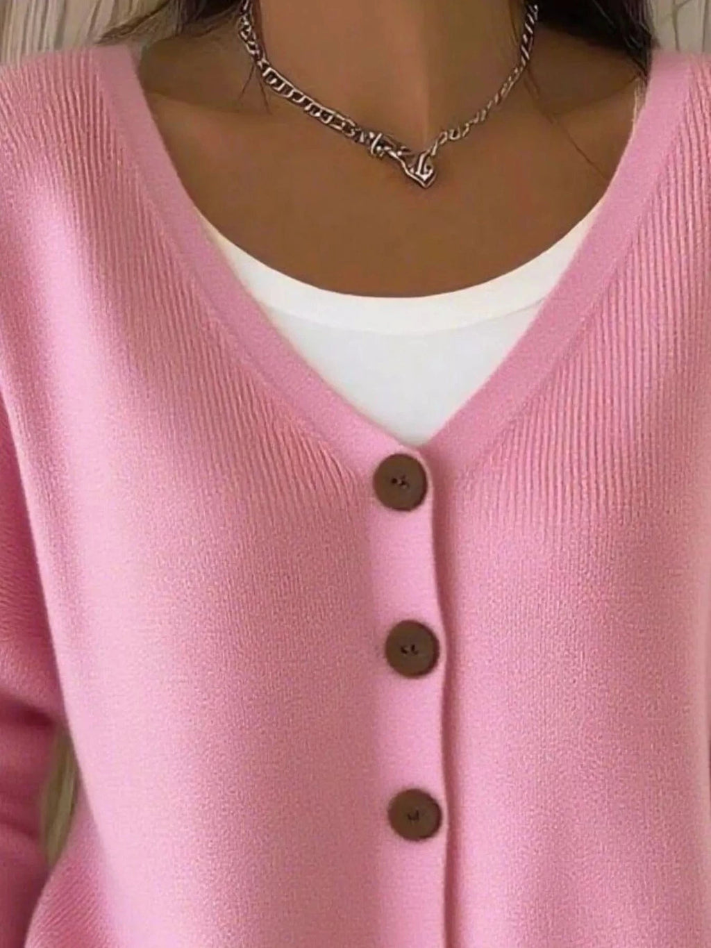 Full Size Button - Front V - Neck Cardigan Plus Size - ShalayeFashion