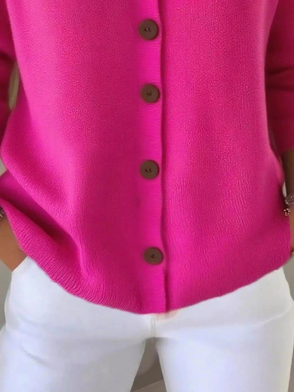 Full Size Button - Front V - Neck Cardigan Plus Size - ShalayeFashion