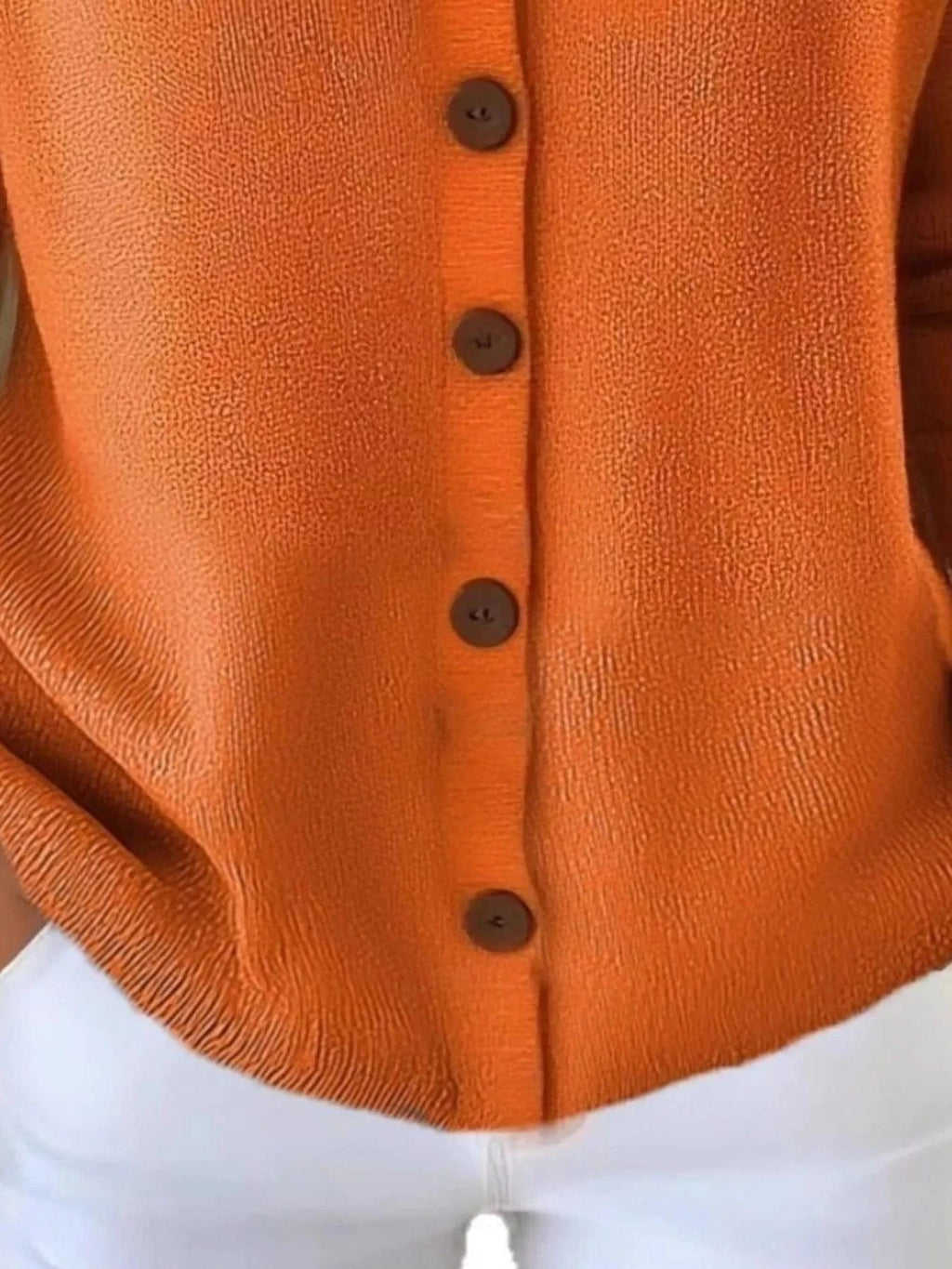 Full Size Button - Front V - Neck Cardigan Plus Size - ShalayeFashion