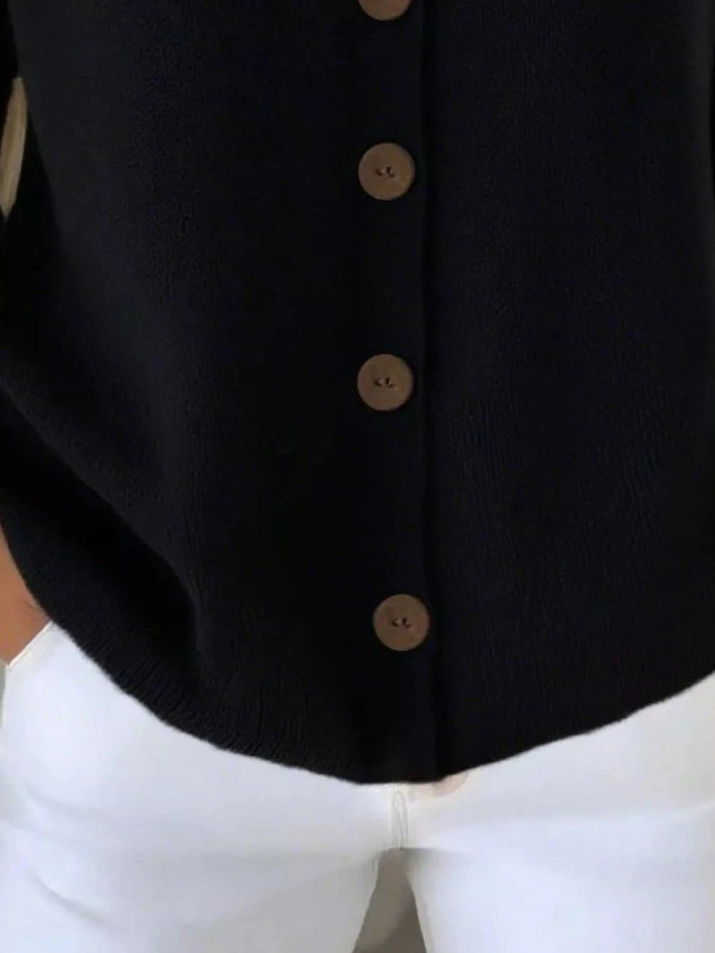 Full Size Button - Front V - Neck Cardigan Plus Size - ShalayeFashion