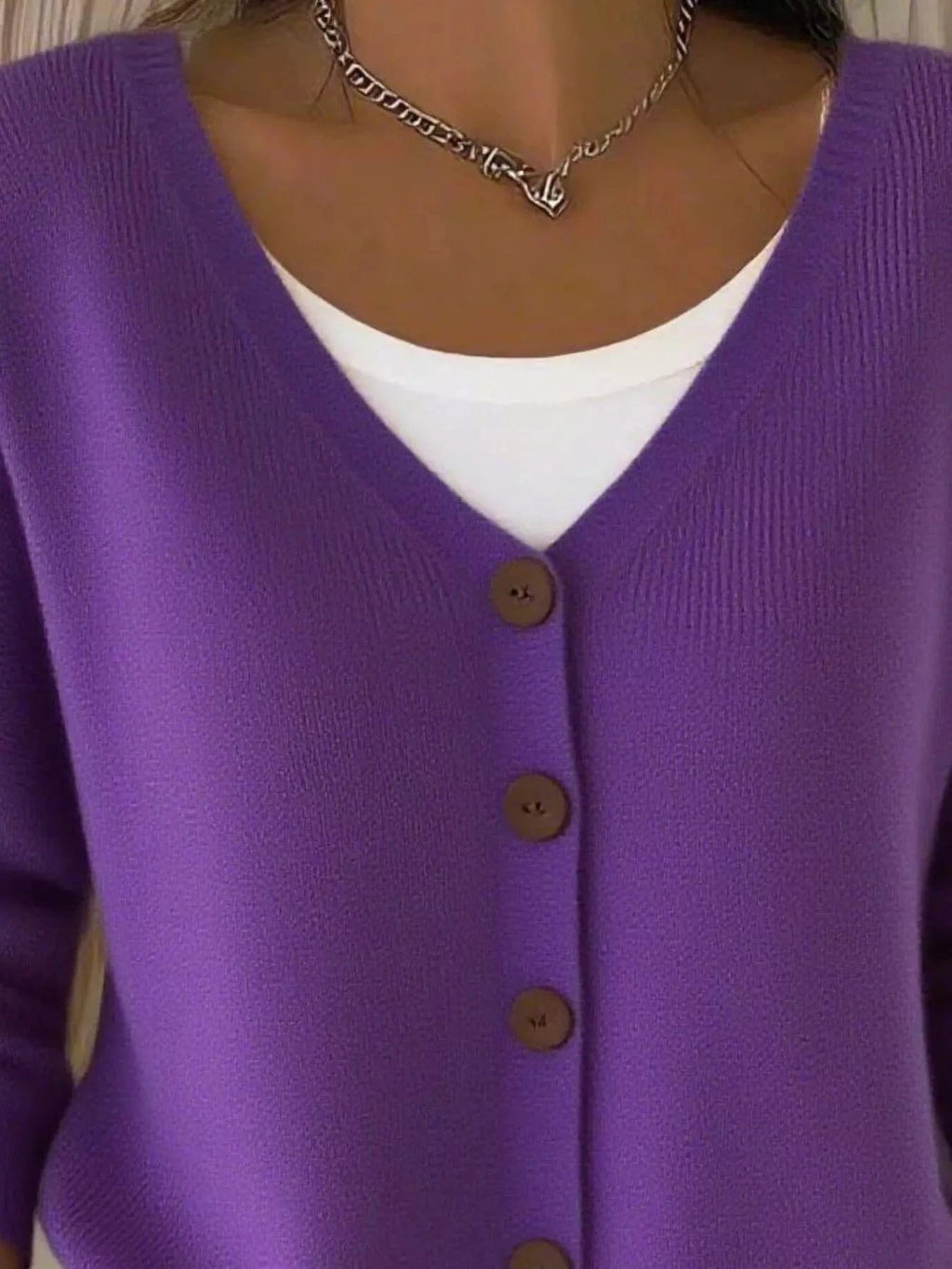 Full Size Button - Front V - Neck Cardigan Plus Size - ShalayeFashion