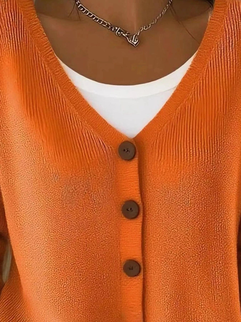 Full Size Button - Front V - Neck Cardigan Plus Size - ShalayeFashion