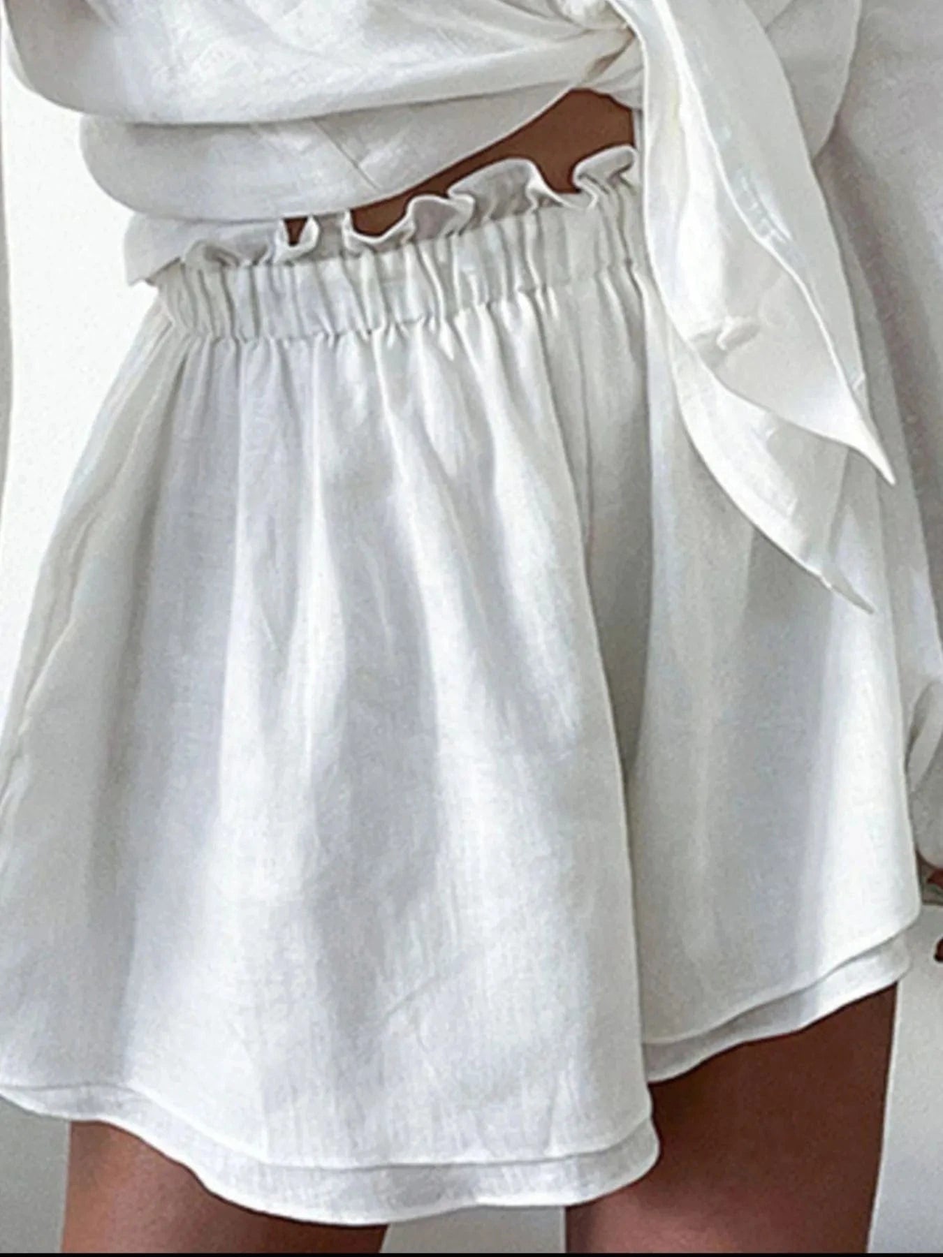 Full Size Button Up Balloon Sleeve Top and Shorts Set Plus Size - ShalayeFashion