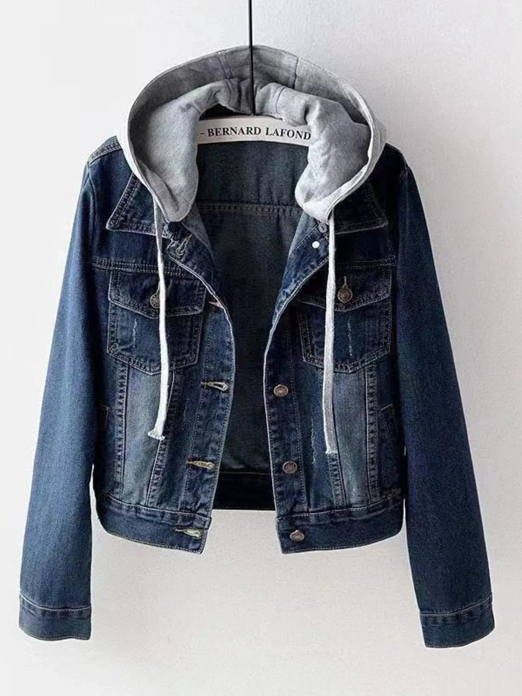 Full Size Button Up Drawstring Hooded Denim Jacket Plus Size - ShalayeFashion