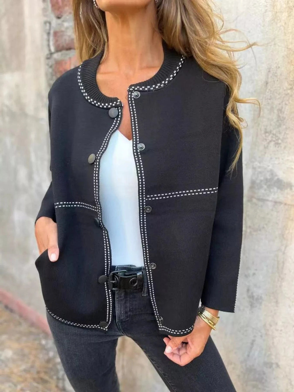 Full Size Button Up Long Sleeve Cardigan Plus Size - ShalayeFashion