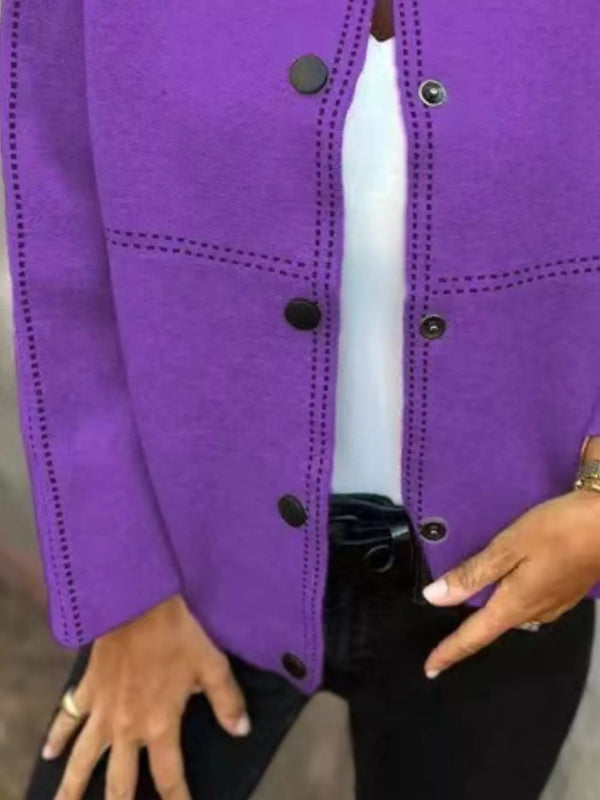 Full Size Button Up Long Sleeve Cardigan Plus Size - ShalayeFashion