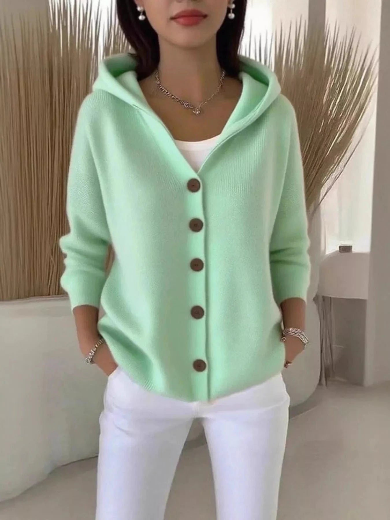 Full Size Button Up Long Sleeve Cardigan Plus Size - ShalayeFashion