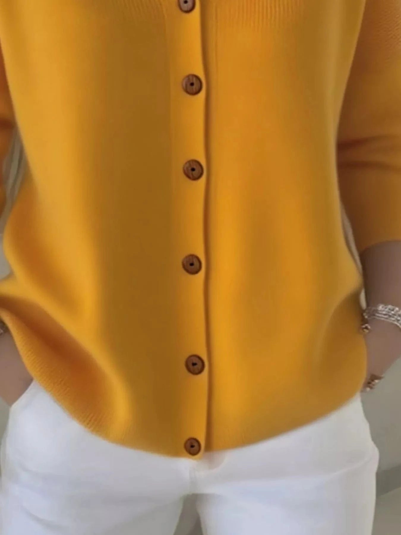 Full Size Button Up Long Sleeve Cardigan Plus Size - ShalayeFashion