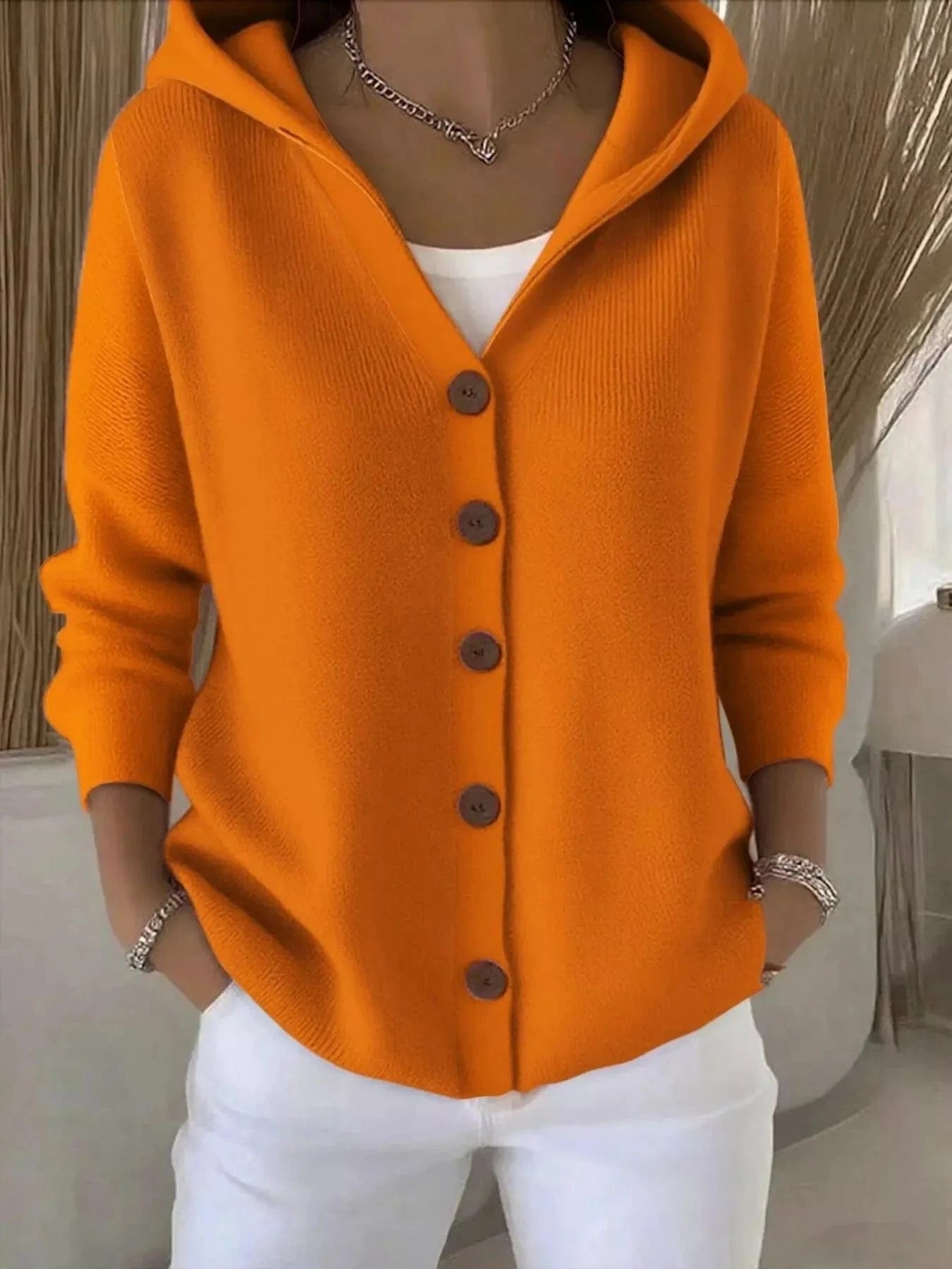Full Size Button Up Long Sleeve Cardigan Plus Size - ShalayeFashion