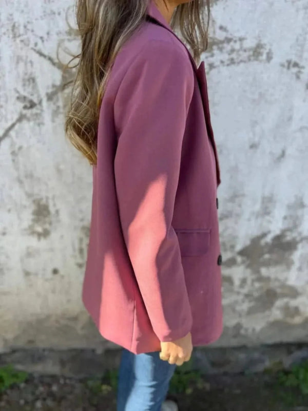 Full Size Collared Neck Long Sleeve Blazer - ShalayeFashion