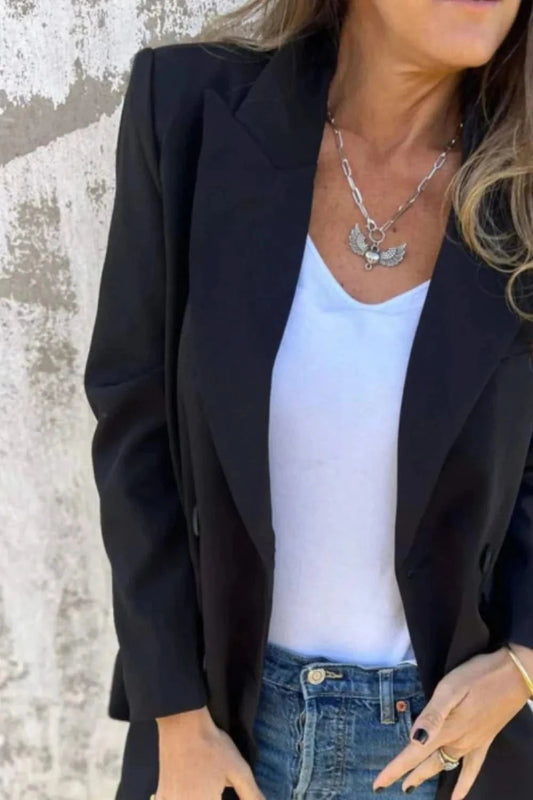 Full Size Collared Neck Long Sleeve Blazer - ShalayeFashion