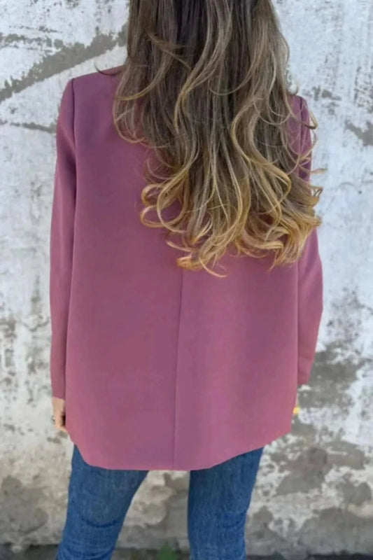 Full Size Collared Neck Long Sleeve Blazer - ShalayeFashion