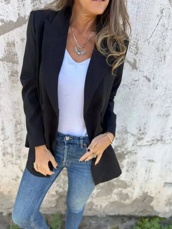 Full Size Collared Neck Long Sleeve Blazer - ShalayeFashion
