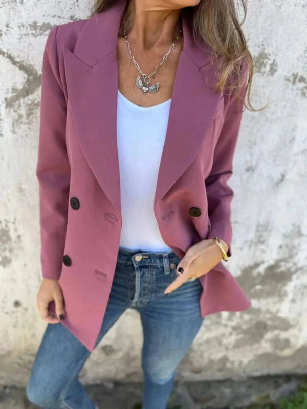 Full Size Collared Neck Long Sleeve Blazer - ShalayeFashion