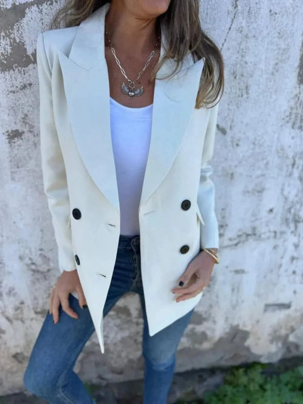Full Size Collared Neck Long Sleeve Blazer - ShalayeFashion