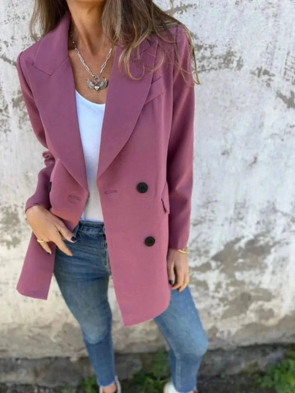 Full Size Collared Neck Long Sleeve Blazer - ShalayeFashion