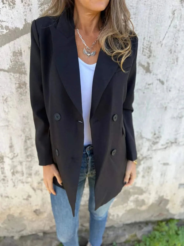 Full Size Collared Neck Long Sleeve Blazer - ShalayeFashion
