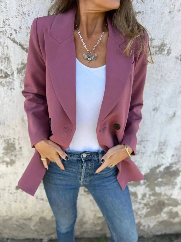 Full Size Collared Neck Long Sleeve Blazer - ShalayeFashion