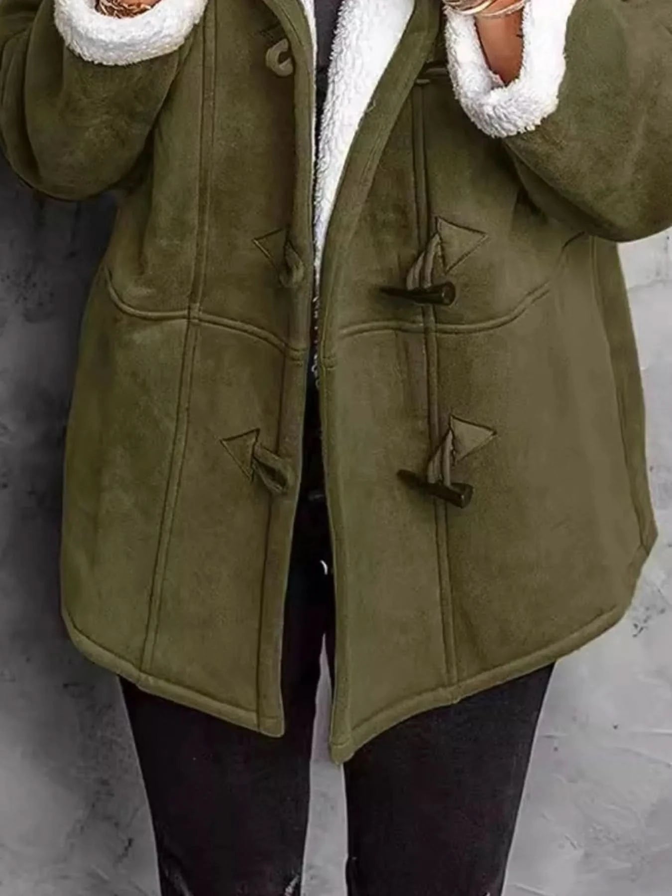 Full Size Cozy Sherpa Lined Toggle Coat with Hood Plus Size - ShalayeFashion