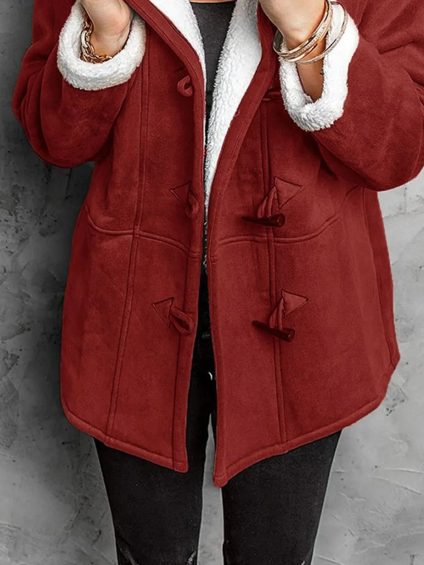 Full Size Cozy Sherpa Lined Toggle Coat with Hood Plus Size - ShalayeFashion