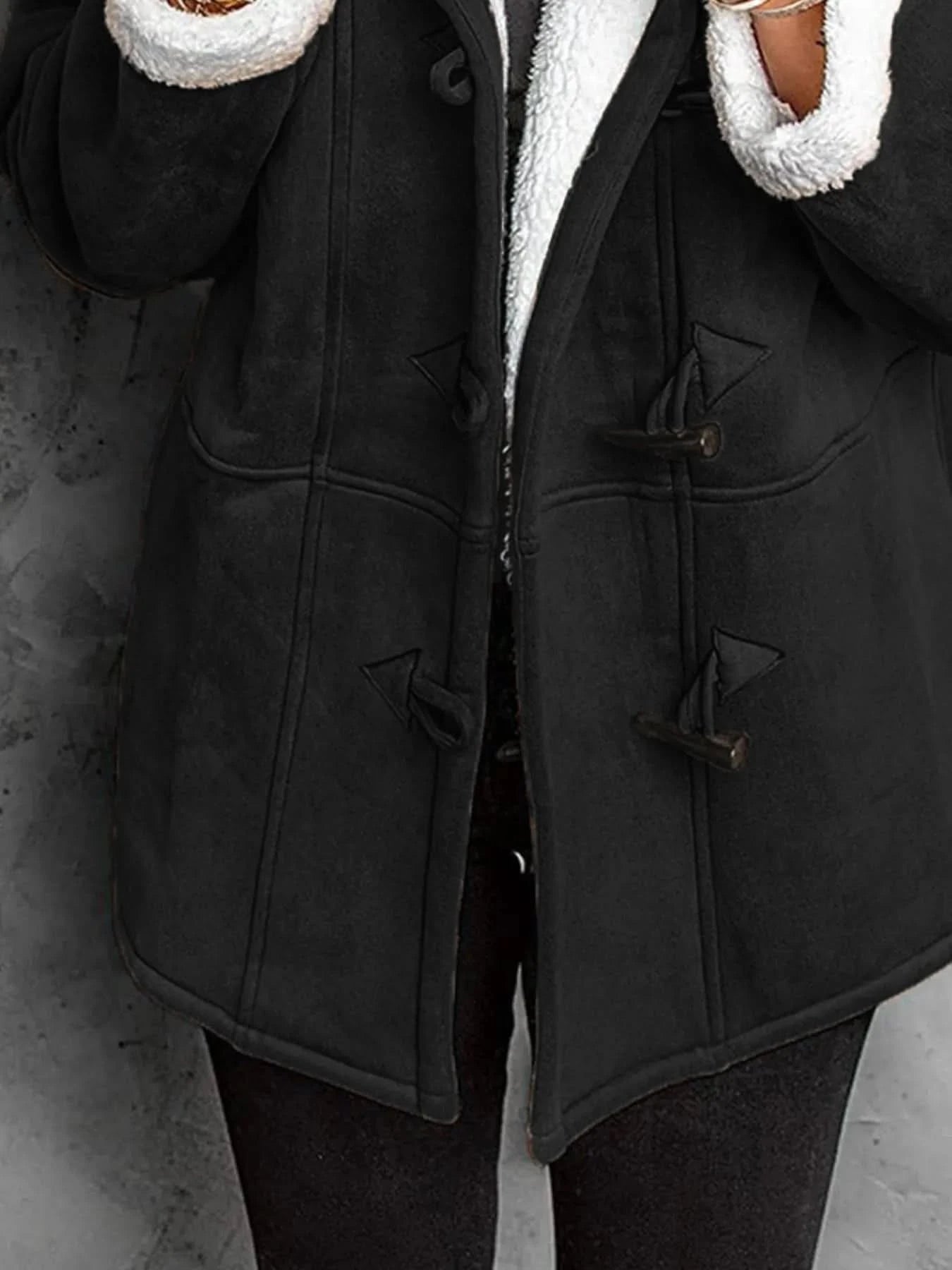 Full Size Cozy Sherpa Lined Toggle Coat with Hood Plus Size - ShalayeFashion