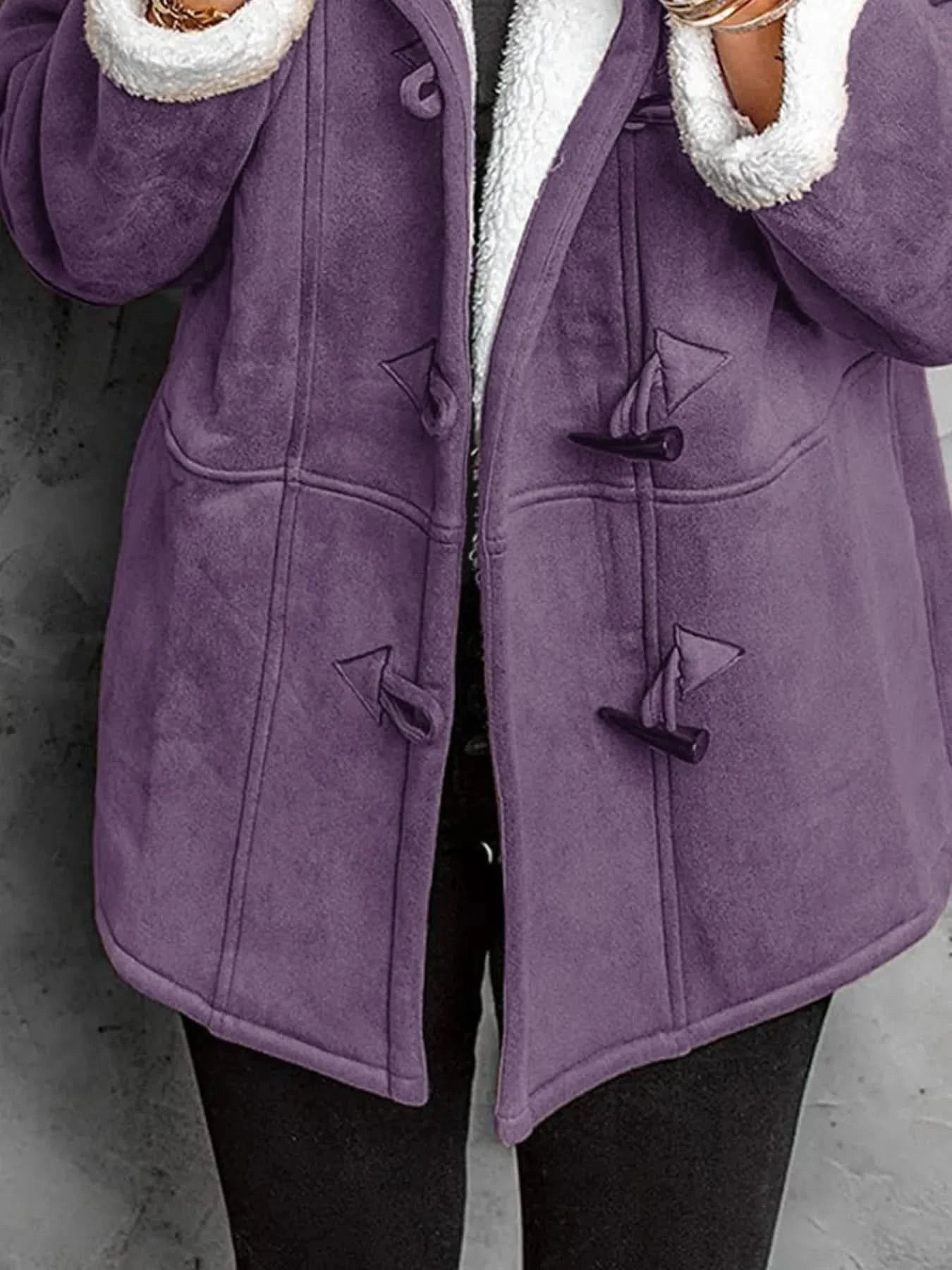 Full Size Cozy Sherpa Lined Toggle Coat with Hood Plus Size - ShalayeFashion