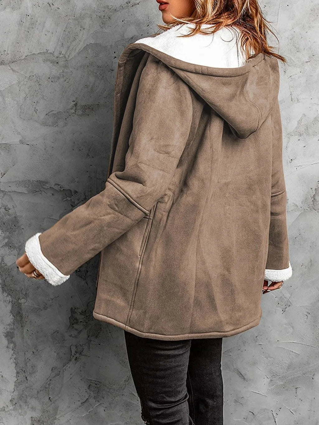 Full Size Cozy Sherpa Lined Toggle Coat with Hood Plus Size - ShalayeFashion