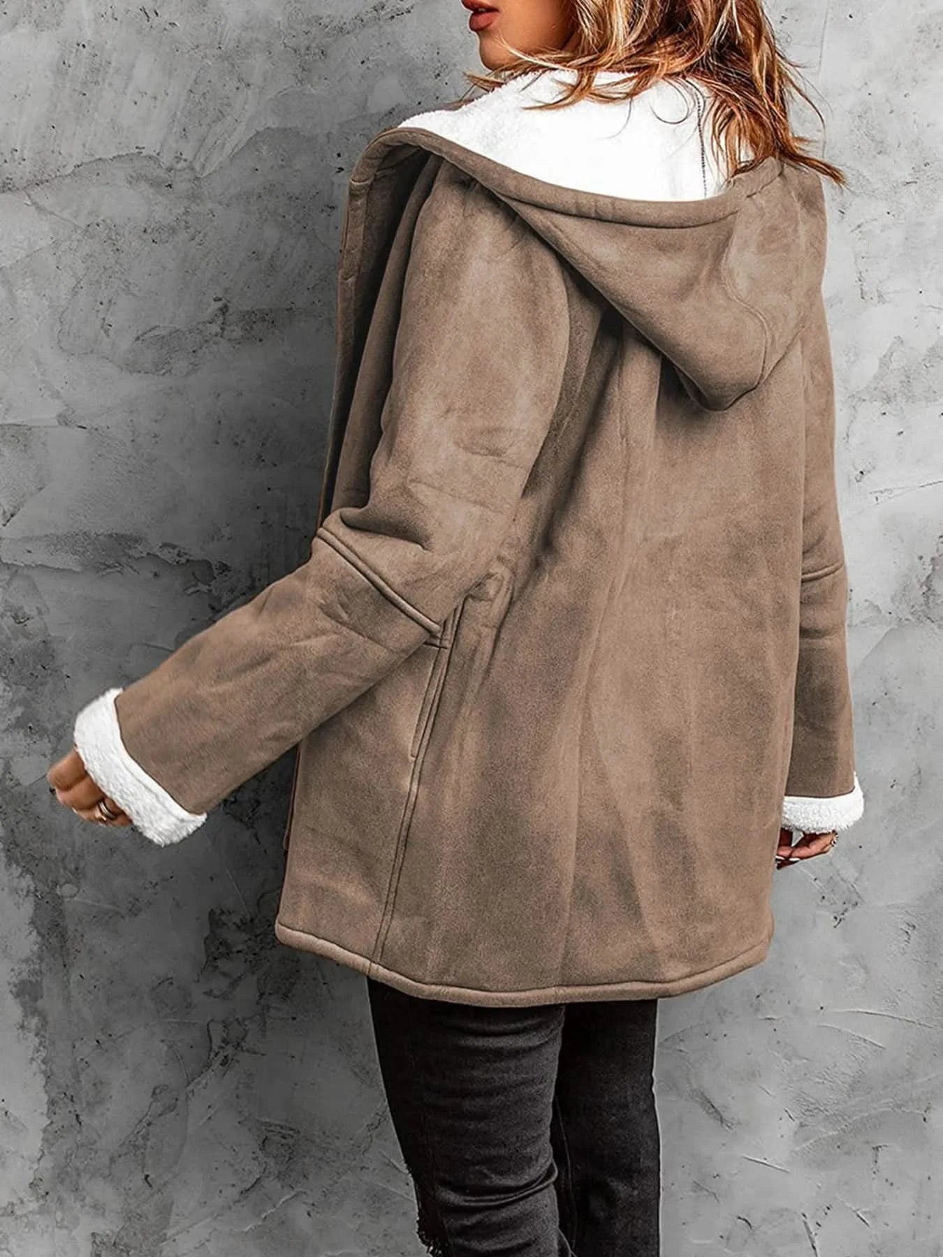 Full Size Cozy Sherpa Lined Toggle Coat with Hood Plus Size - ShalayeFashion