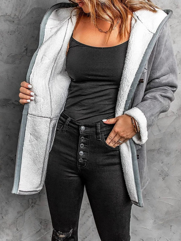 Full Size Cozy Sherpa Lined Toggle Coat with Hood Plus Size - ShalayeFashion