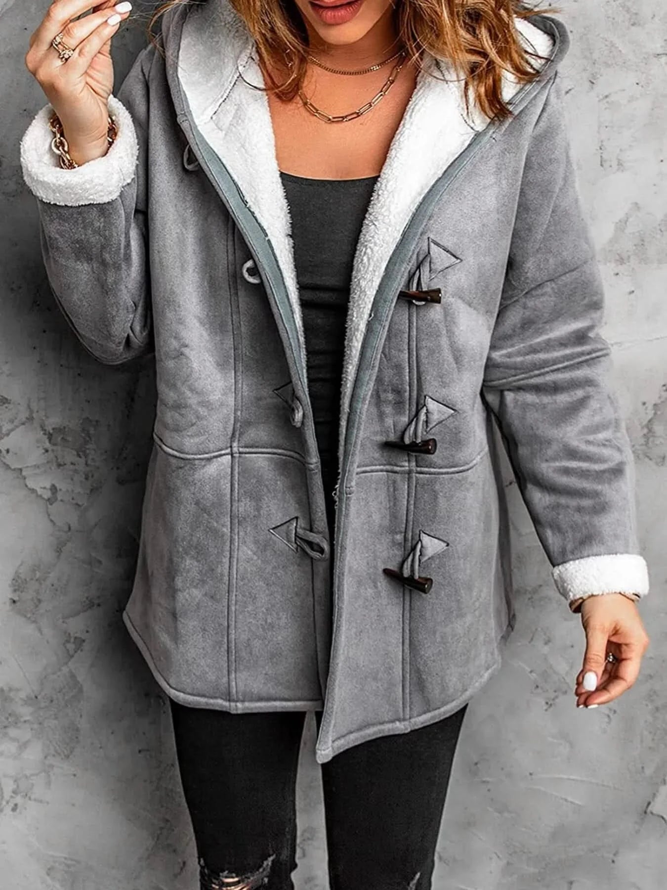 Full Size Cozy Sherpa Lined Toggle Coat with Hood Plus Size - ShalayeFashion