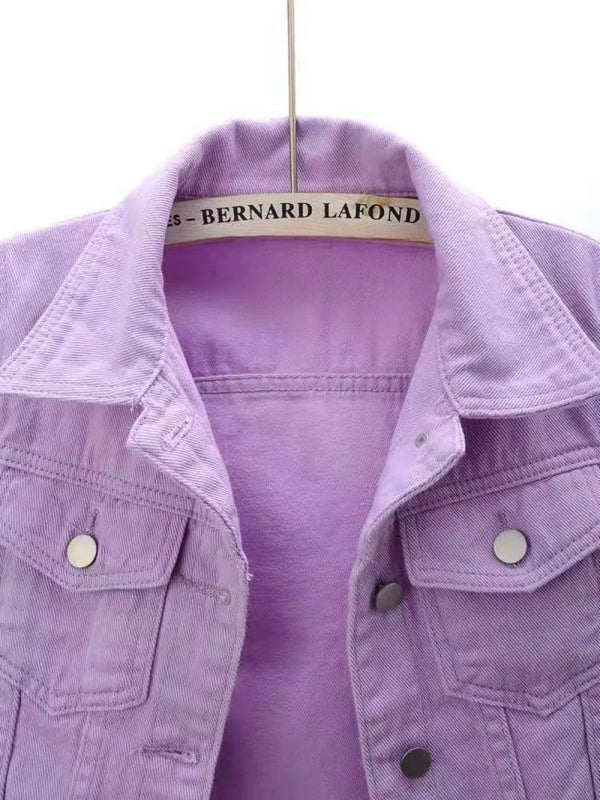 Full Size Cropped Denim Jacket Plus Size - ShalayeFashion