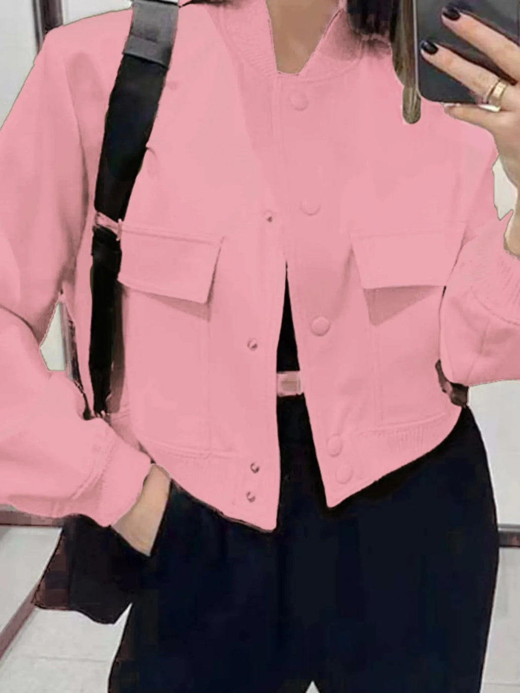Full Size Cropped Snap Down Jacket Plus Size - ShalayeFashion