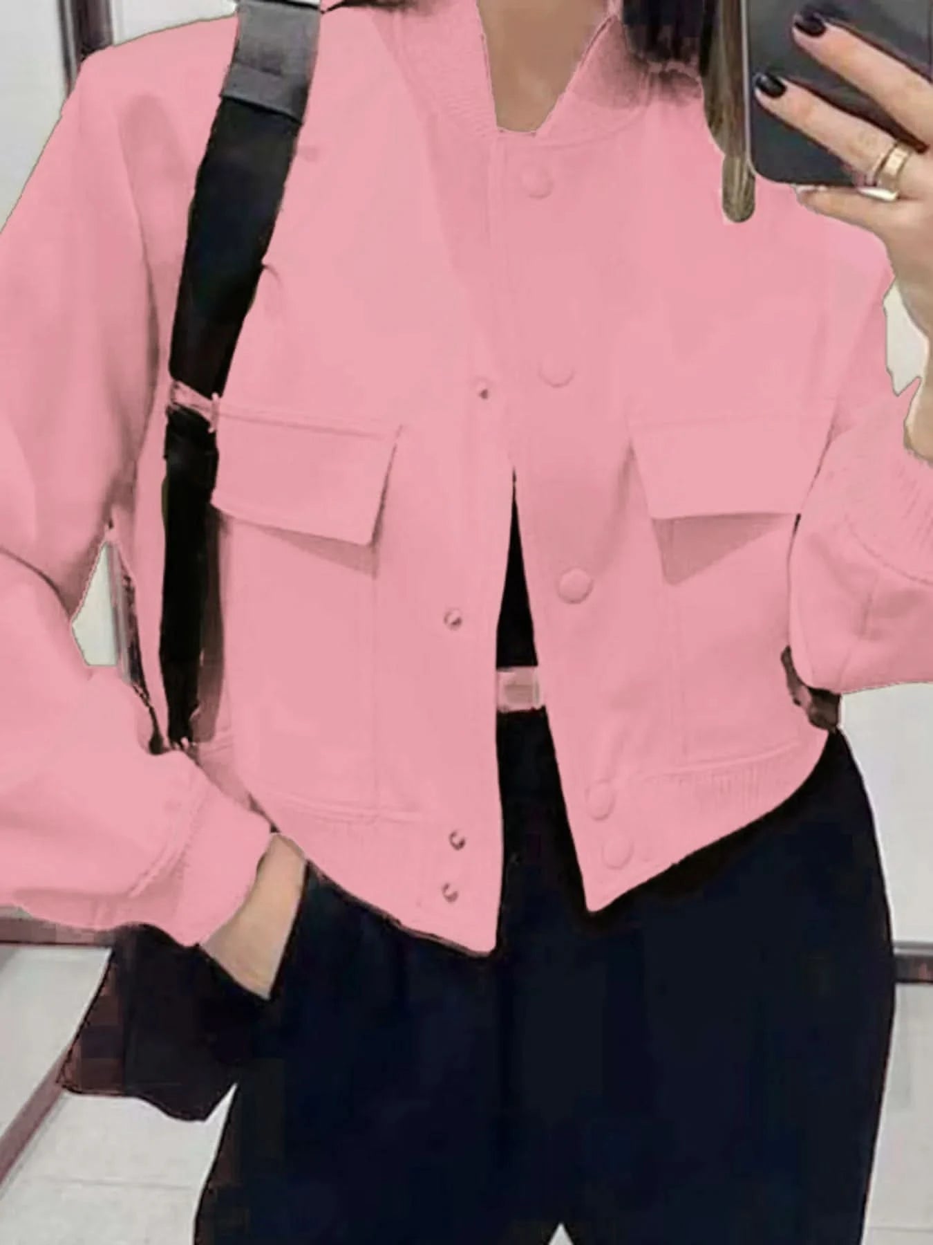 Full Size Cropped Snap Down Jacket Plus Size - ShalayeFashion