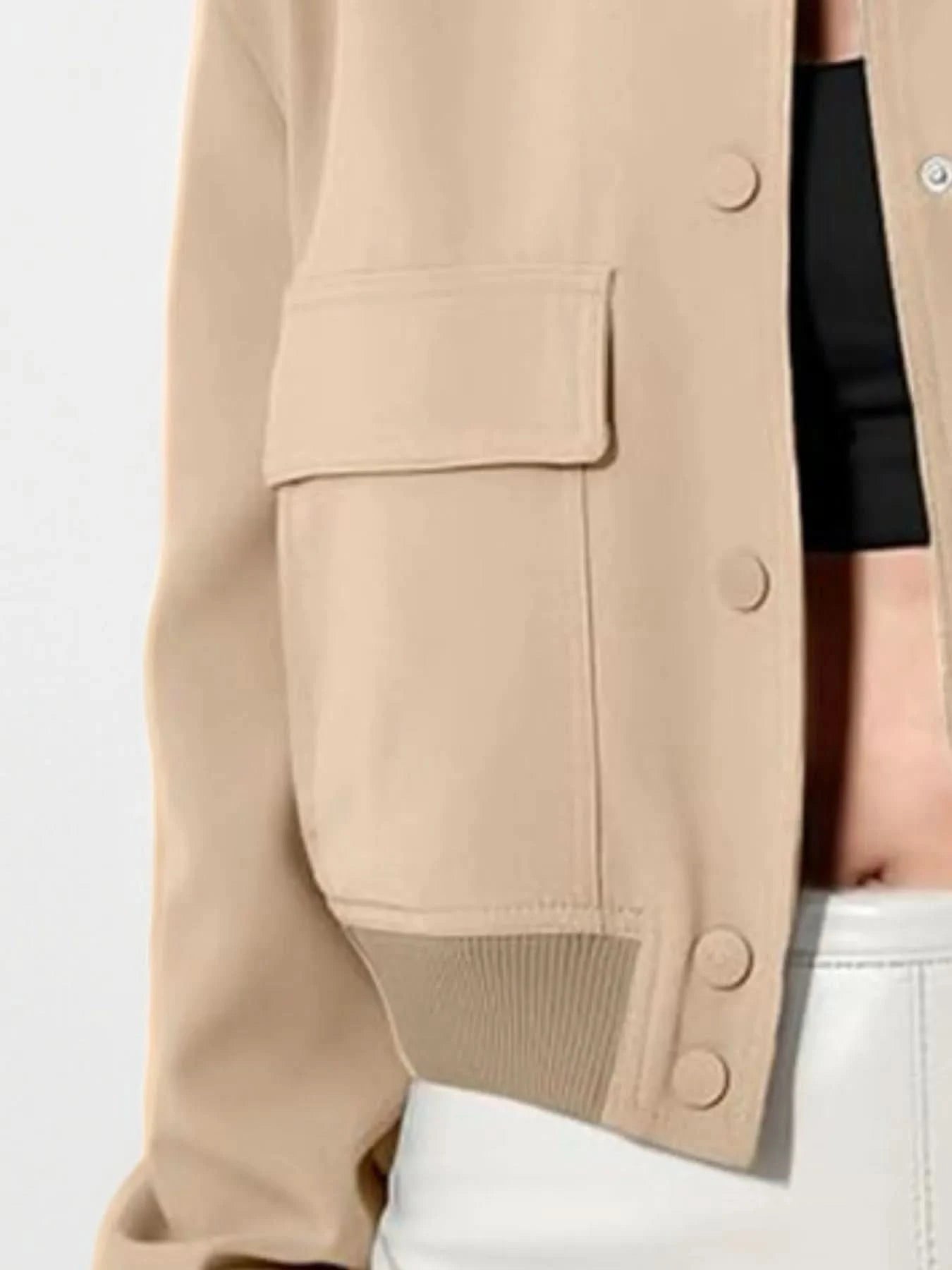 Full Size Cropped Snap Down Jacket Plus Size - ShalayeFashion