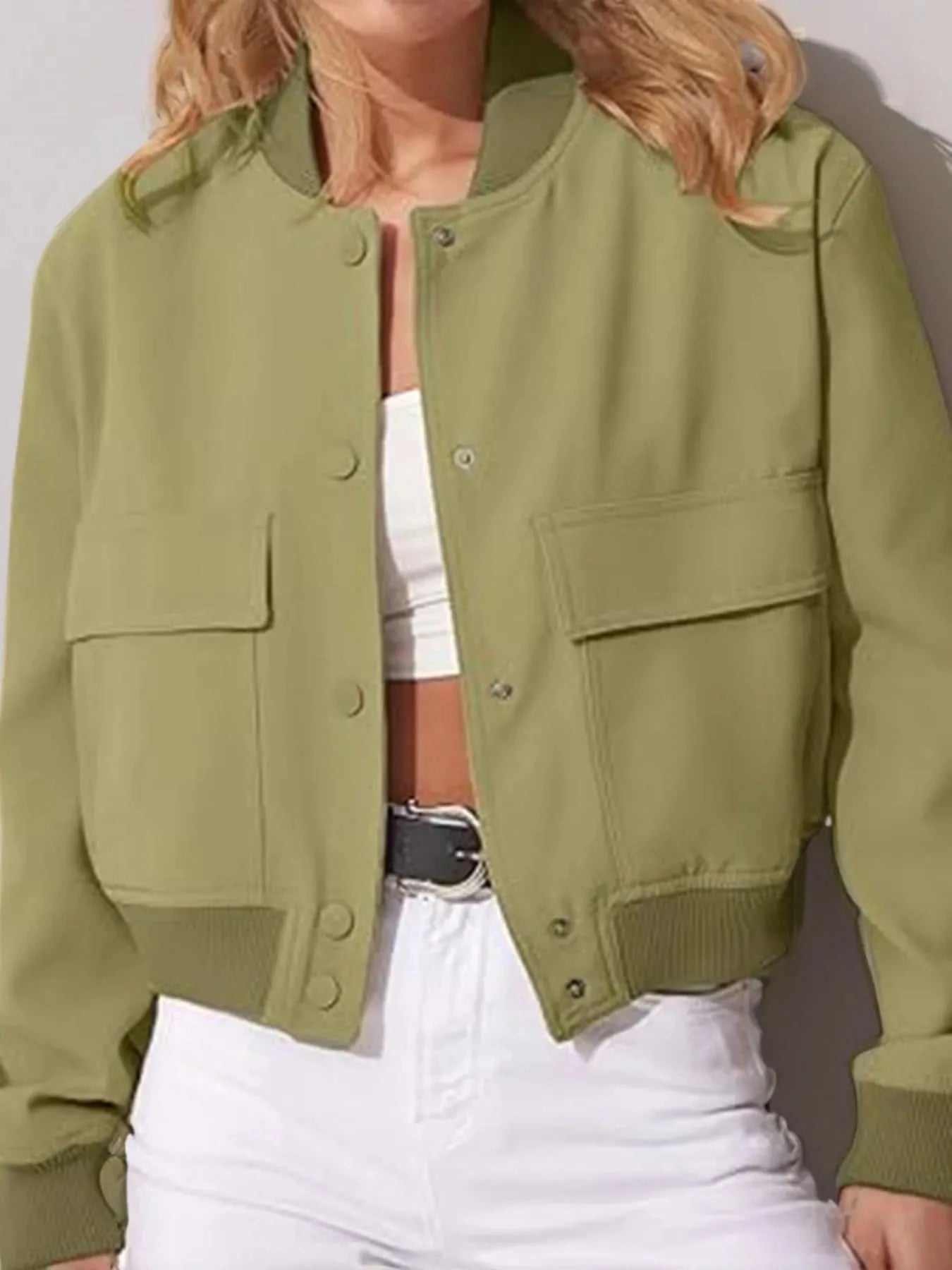 Full Size Cropped Snap Down Jacket Plus Size - ShalayeFashion