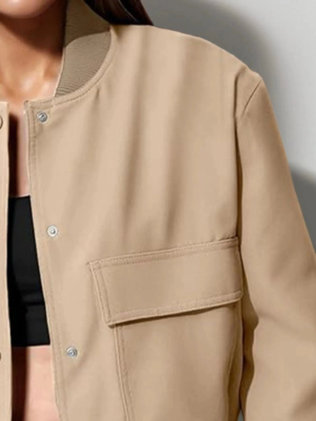 Full Size Cropped Snap Down Jacket Plus Size - ShalayeFashion