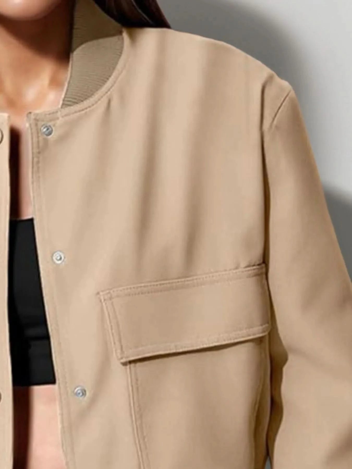 Full Size Cropped Snap Down Jacket Plus Size - ShalayeFashion