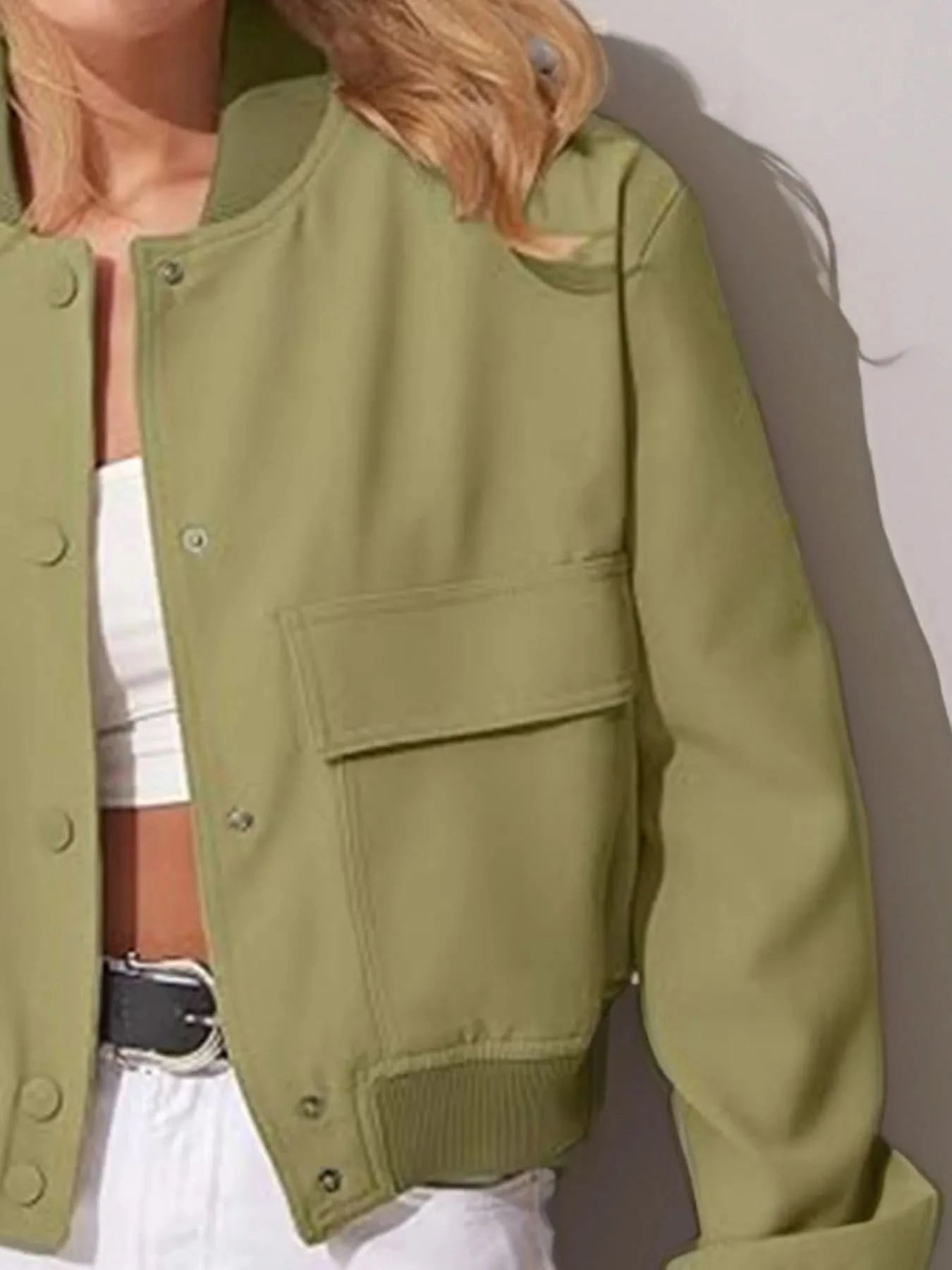 Full Size Cropped Snap Down Jacket Plus Size - ShalayeFashion
