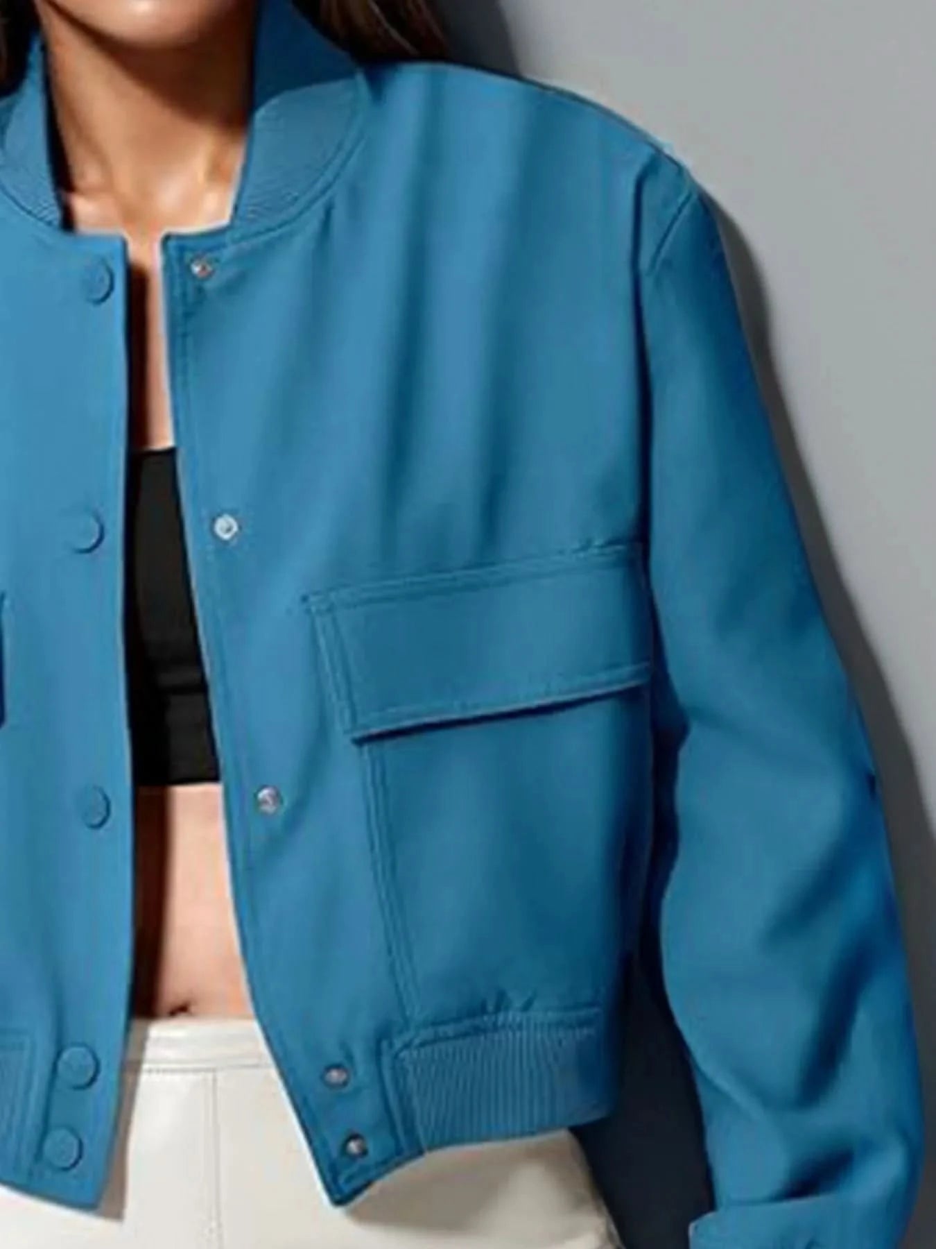 Full Size Cropped Snap Down Jacket Plus Size - ShalayeFashion