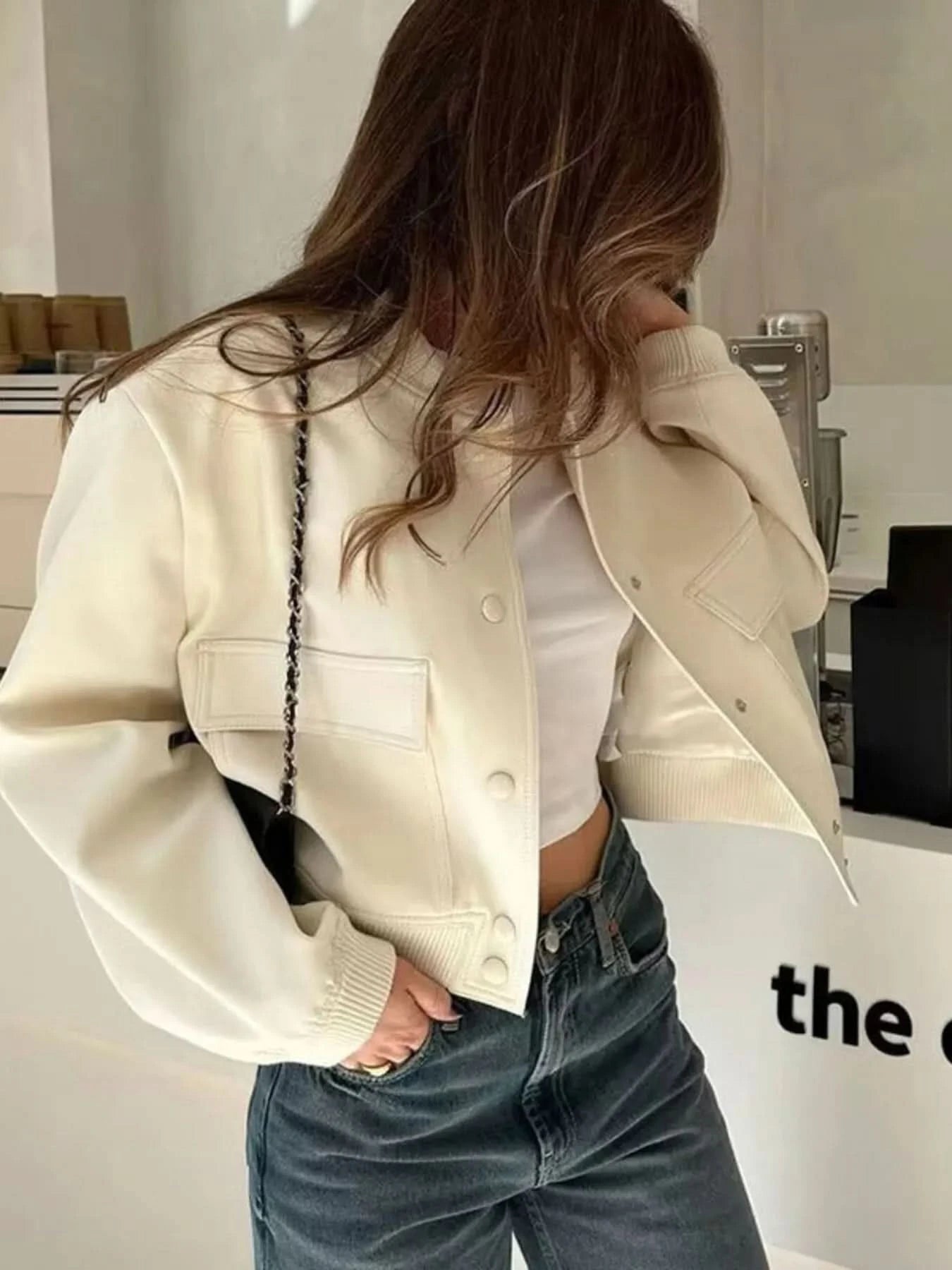Full Size Cropped Snap Down Jacket Plus Size - ShalayeFashion