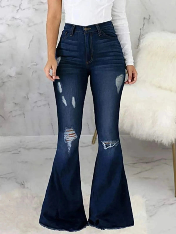 Full Size Distressed Raw Hem Flare Jeans Plus Size - ShalayeFashion