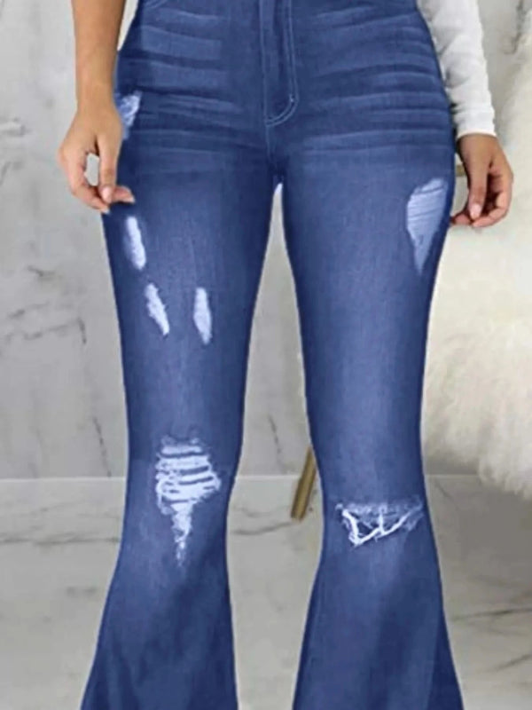 Full Size Distressed Raw Hem Flare Jeans Plus Size - ShalayeFashion