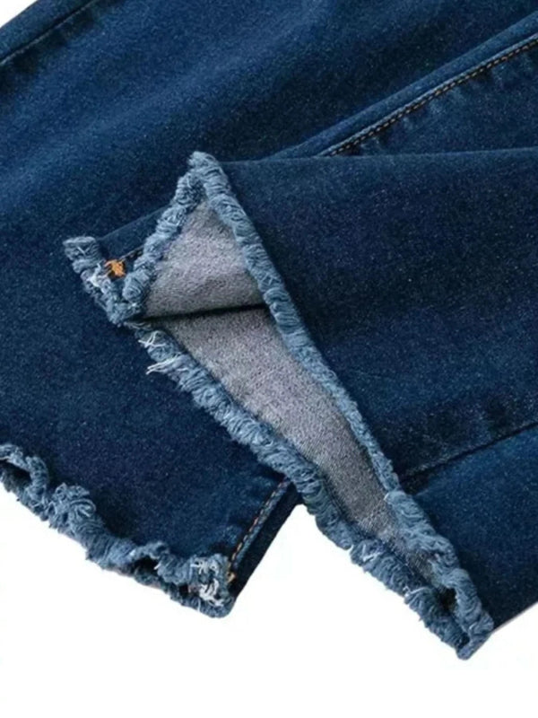 Full Size Distressed Raw Hem Flare Jeans Plus Size - ShalayeFashion