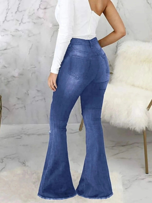 Full Size Distressed Raw Hem Flare Jeans Plus Size - ShalayeFashion
