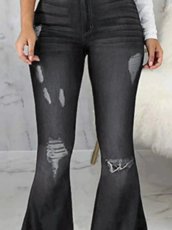 Full Size Distressed Raw Hem Flare Jeans Plus Size - ShalayeFashion